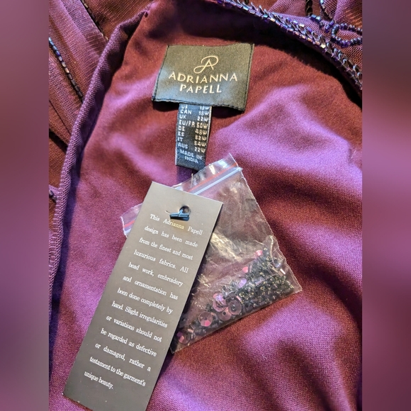 NWT, Adriana Papell, Cassis Colored, Simmering Beaded, Blouson Gown, Size 18W - Picture 10 of 14